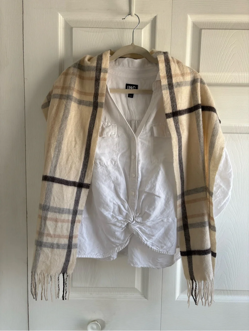 Charter Club Beige Plaid Quiet Luxury Cashmere Scarf Nova Check Career Academia